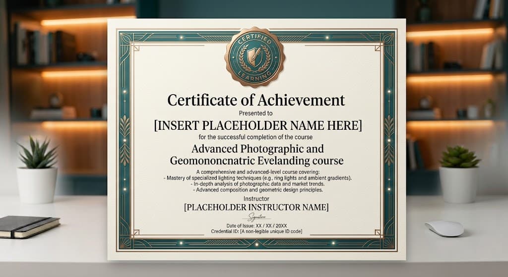 Mockup de un certificado de Guías, diseño editorial en teal y bronce con sello de verificación